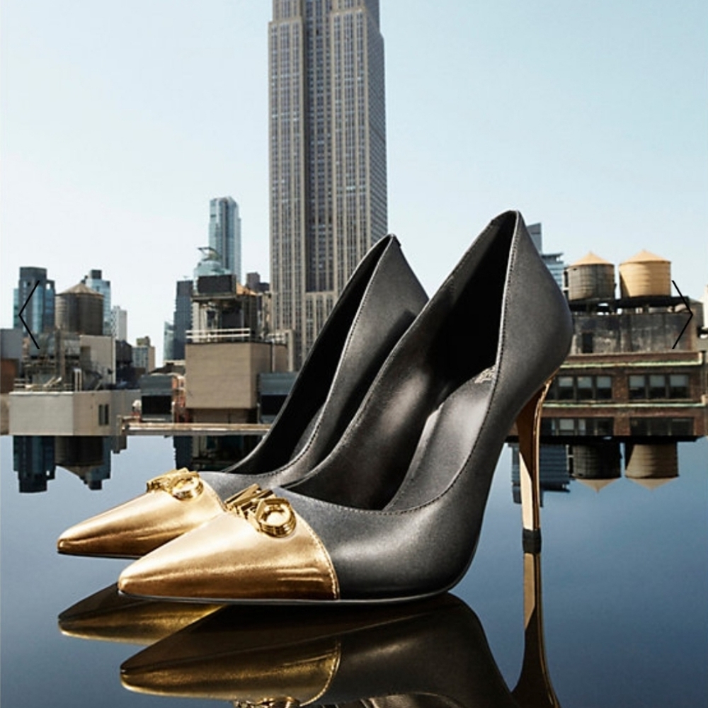 Michael Kors: NEW Parker Black and Gold Pump